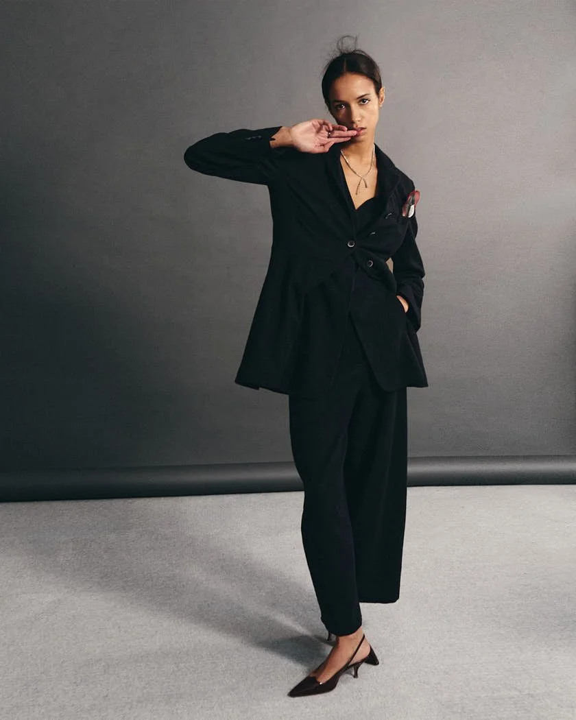 EDITH MARCHIANI FW25 LE MILE Magazine Editorial by lemilestudios Antonio Crotti Edith wears a blazer, vest, and pants by EMPORIO ARMANI, and jewellery by SWAROVSKI