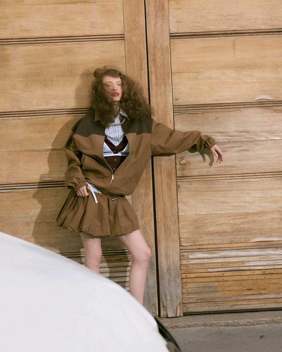 LE MILE Magazine Luisa Schumacher SS26 Editorial Luisa wears total look MIU MIU