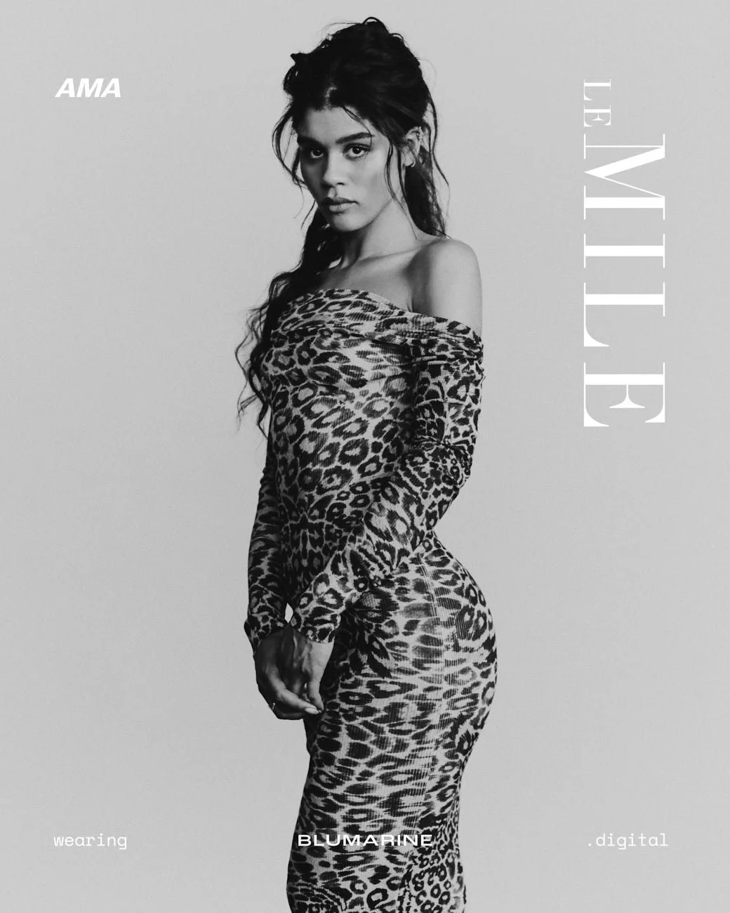 AMA by Stefen Pompée for LE MILE Magazine Digital Cover FW26 wearing Bluemarine dress