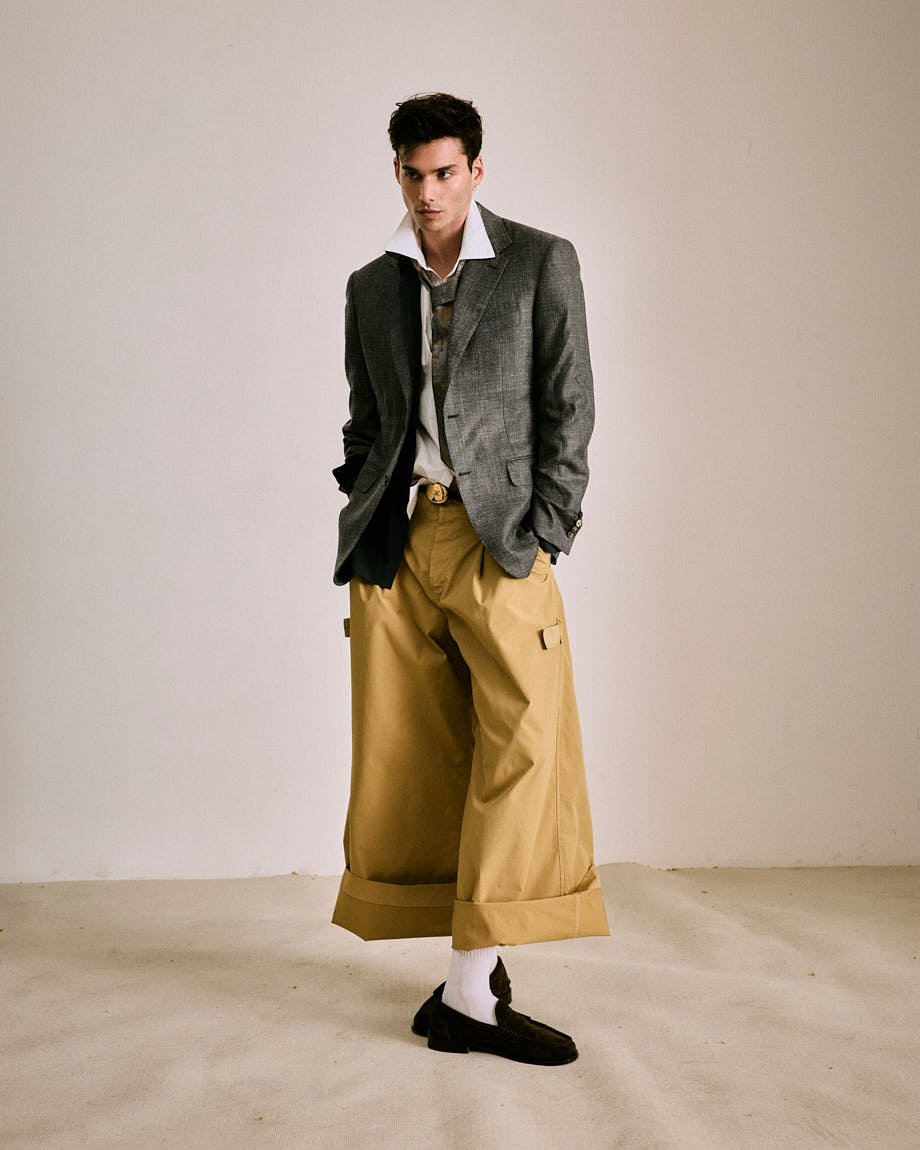 Riccardo de Rinaldis SS26 Digital Cover Story for LE MILE Magazine photographer Cosimo Buccolieri Riccardo wears shirts by MANUEL RITZ and MICHAEL KORS, pants by ISSEY MIYAKE, shoes by PREMIATA, tie by PAL ZILERI and belt by CELINE