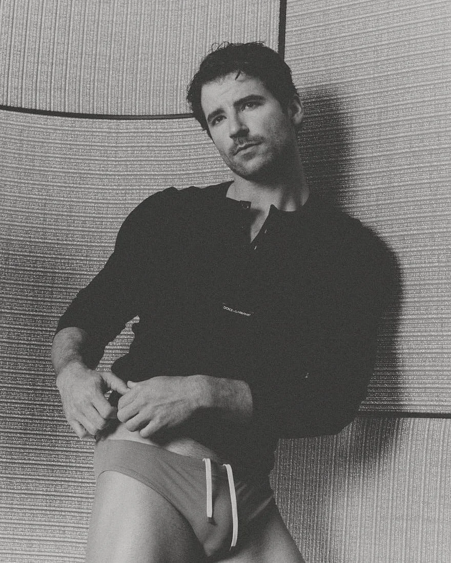Taylor Phillips LE MILE Magazine Digital Cover SS26 Taylor wears henley shirt by DOLCE&GABBANA and swimwear by GOODPARK