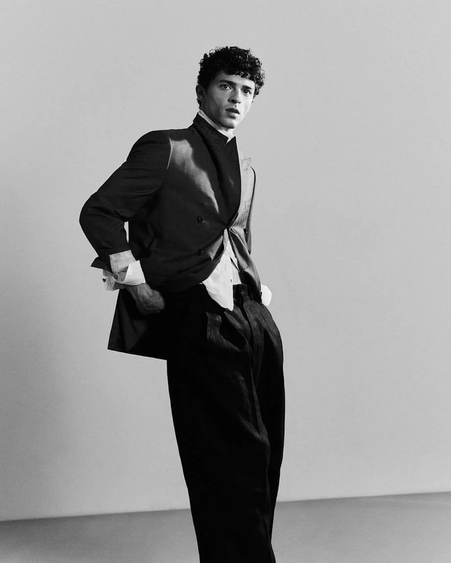 Rory Macleod Dancer Interview with LE MILE Magazine SS26 fashion digital cover Rory wears a blazer by CARUSO, shirt by LOUIS VUITTON and pants by DOLCE&GABBANA