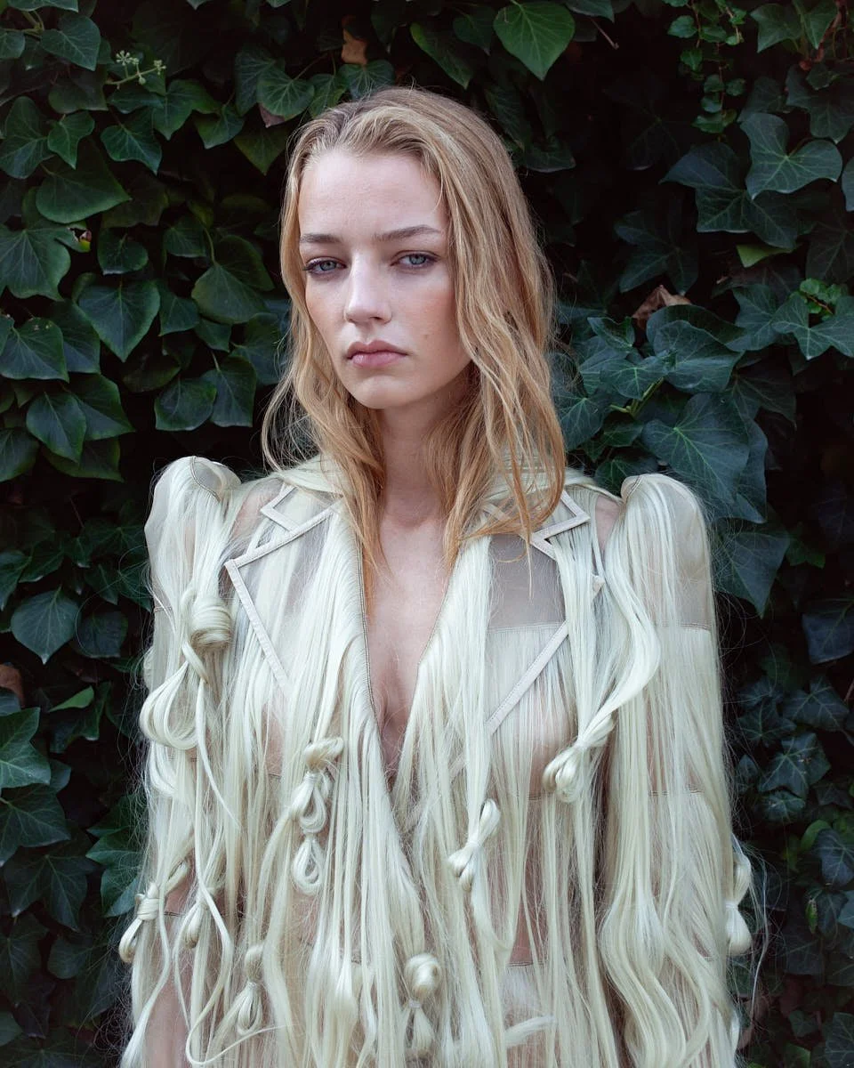 WHITE MILANO September 2026 edition model Elly Merkl photo by Matteo D’Agostino for LE MILE Magazine Elly wears a total look by KIMHEKIM