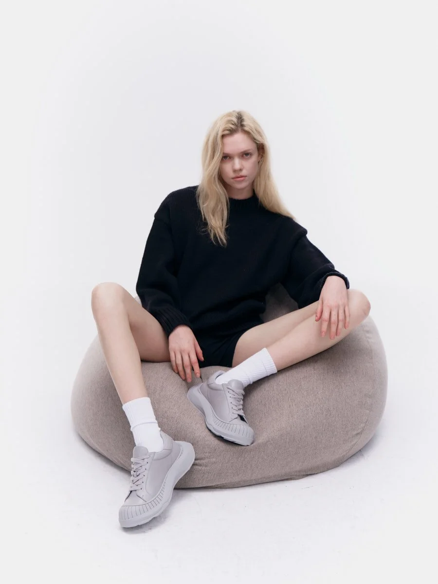 HIDDEN WHITE Footwear Brand LE MILE Magazine Asure Grey Leather Trainers