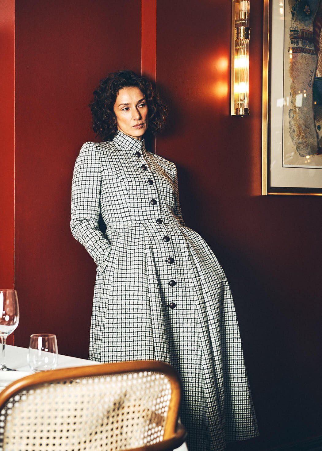 Indira Varma LE MILE Magazine photo Will Aldersley lemilestudios digital cover ss26 Indira Varma wears the Winchester coat dress by SUZANNAH LONDON