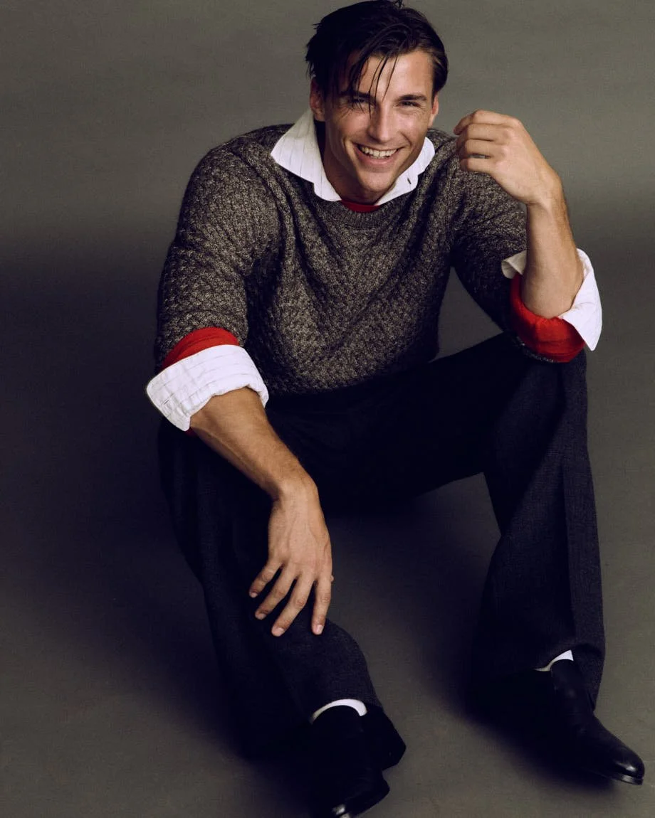 TED PULLIN LE MILE Magazine SS26 Runner Interview Fashion Editorial Luxury Brands Ted wears knits by MICHAEL KORS and EXTREME CASHMERE, shirt by CANALI, pants by DURAZZI, and shoes by CHURCH'S