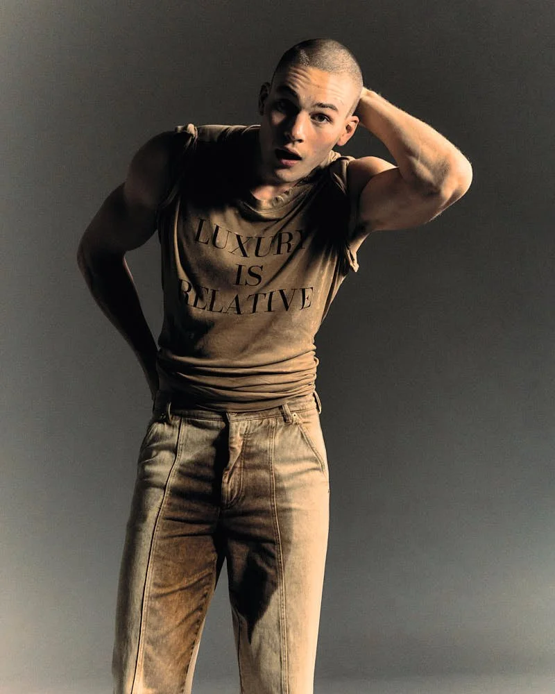 Samuel Watson by Cosimo Buccolieri for OFFLINE Issue 39 LE MILE Magazine Alban E. Smajli Sam wears a total look by MOSCHINO