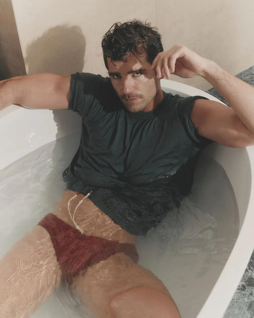 Taylor Phillips LE MILE Magazine Digital Cover SS26 Taylor wears t-shirt by SON OF A TAILOR and swimwear by GOODPARK