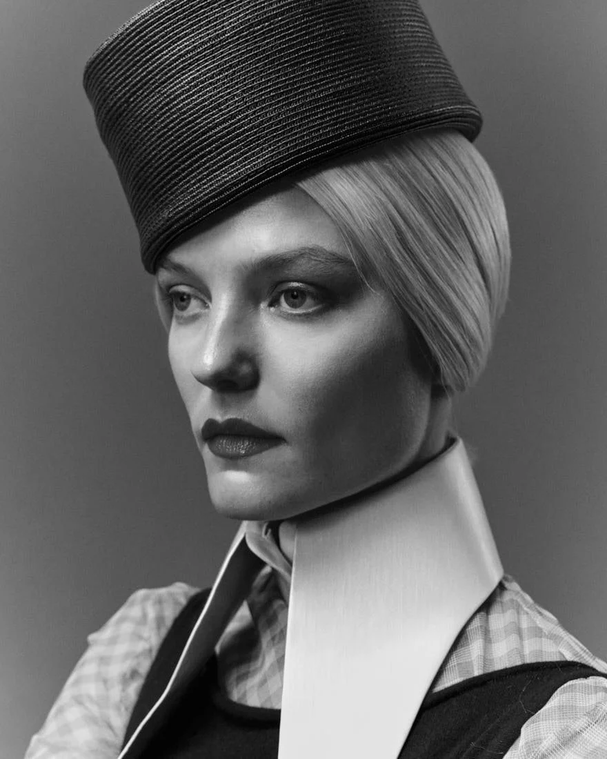 LE MILE Magazine ROOS ABELS Interview and SS26 Fashion Editorial Roos wears dresses by EXTREME CASHMERE and MICHAEL KORS, shirt by LOUIS VUITTON, shoes by MICHEL PIZA and hat by VIVETTA