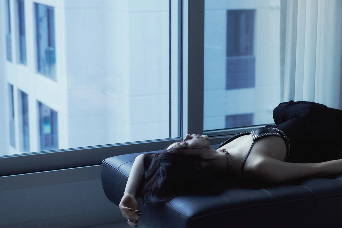 Ludovic de Saint Sernin Zara Leather Chair LE MILE Magazine Chen Zi wears a dress by LUDOVIC DE SAINT SERNIN x ZARA, a choker by MEG KIM and jewellery by BVLGARI