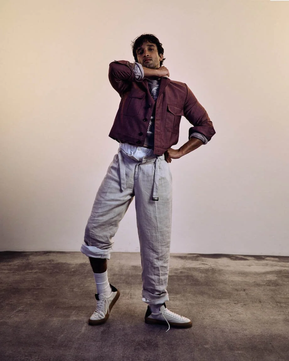 NOAH SAPON Interview SS26 Fashion Editorial for LE MILE Magazine Noah wears overshirt by PAUL SMITH, sweater by AVANT-TOI, shirt by JACOB COHËN, pants by CANALI and RANDOM IDENTITIES by Stefano Pilati and shoes by AQVA ALTA