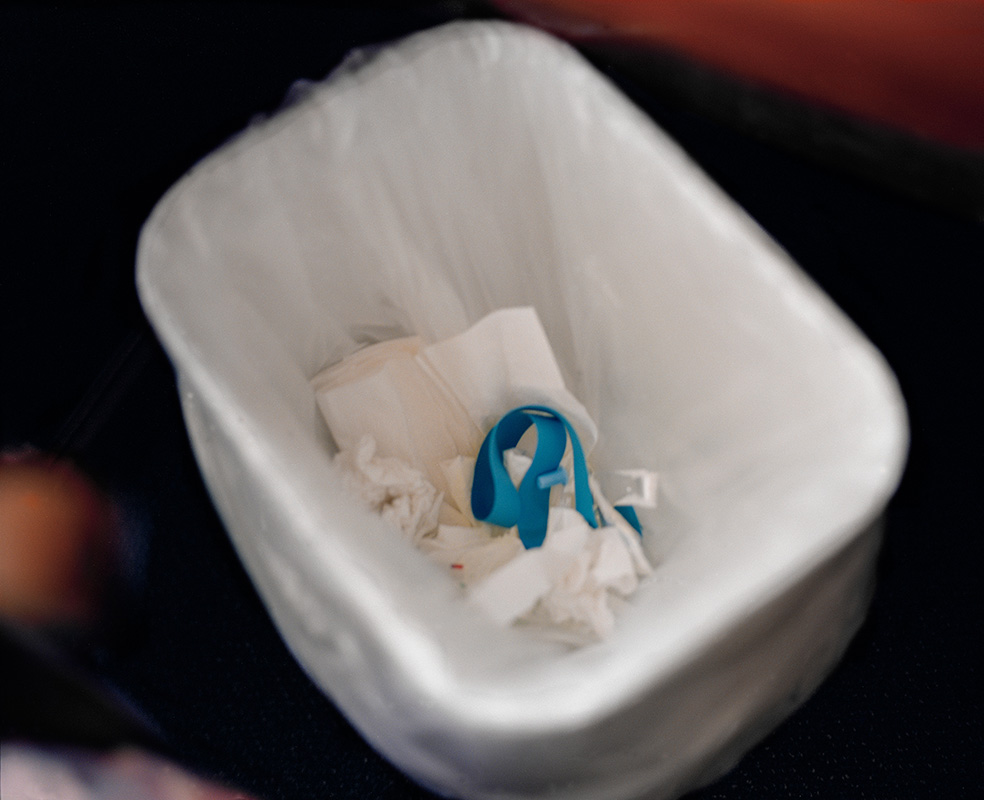 Trash next to Jordan’s Hospital Bed, Greenwich Hospital
