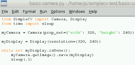 Python code to access the webcam