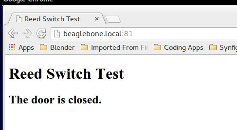 Web interface showing the door as closed