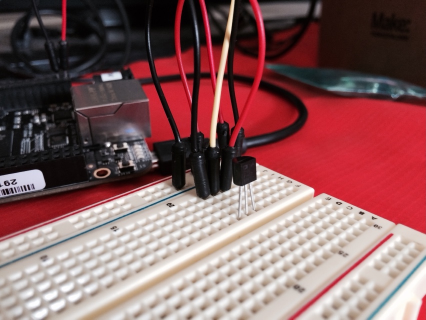 Temp36 sensor breadboarded to the Beaglebone Black