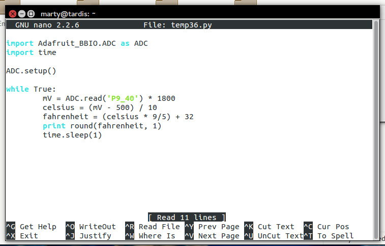 Python code for the temp36 sensor