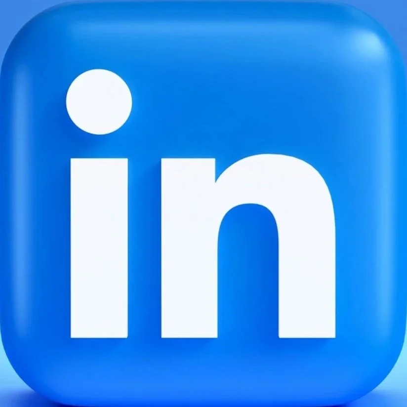 LinkedIn logo, blue square background with rounded corners and white lowercase letters 'in'.