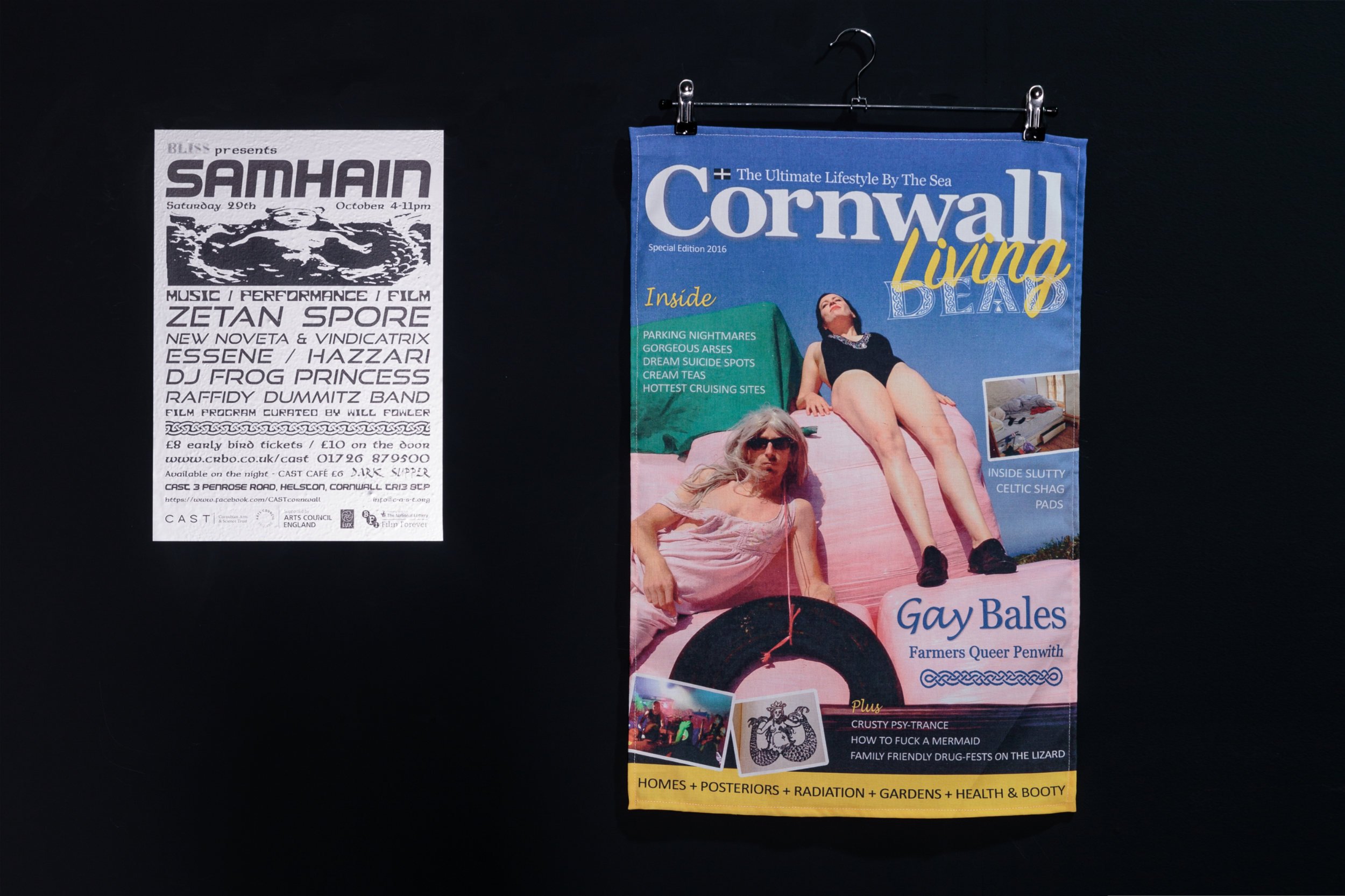  Left:  SAMHAIN ,&nbsp;poster design for event at CAST, cornwall; Right:   Cornwall Living Dead , tea towel, 71 x 46 cm approx., produced by Artist Tea Towel Company 