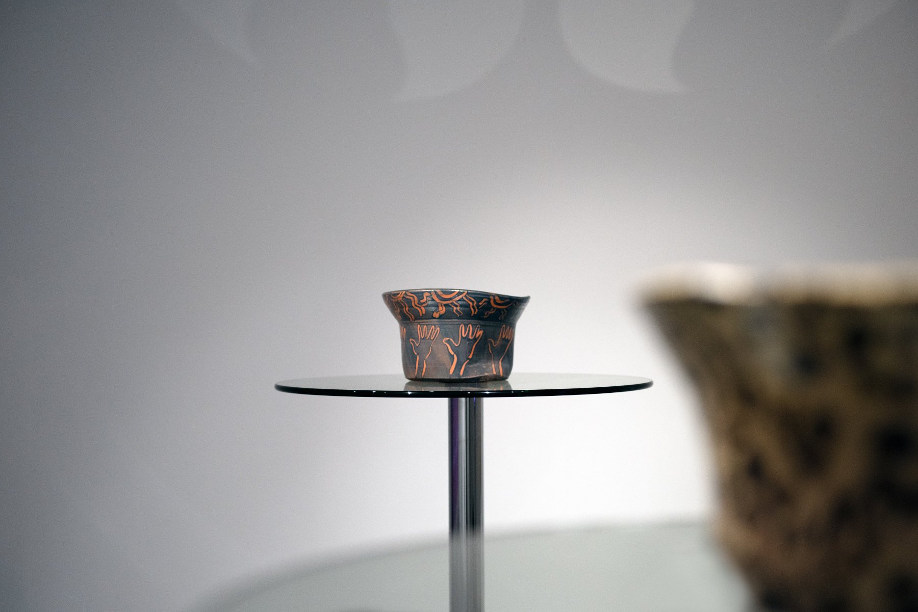   Bucket hat bowl (World Dance) , single-fired terracotta, slips, matt glaze 