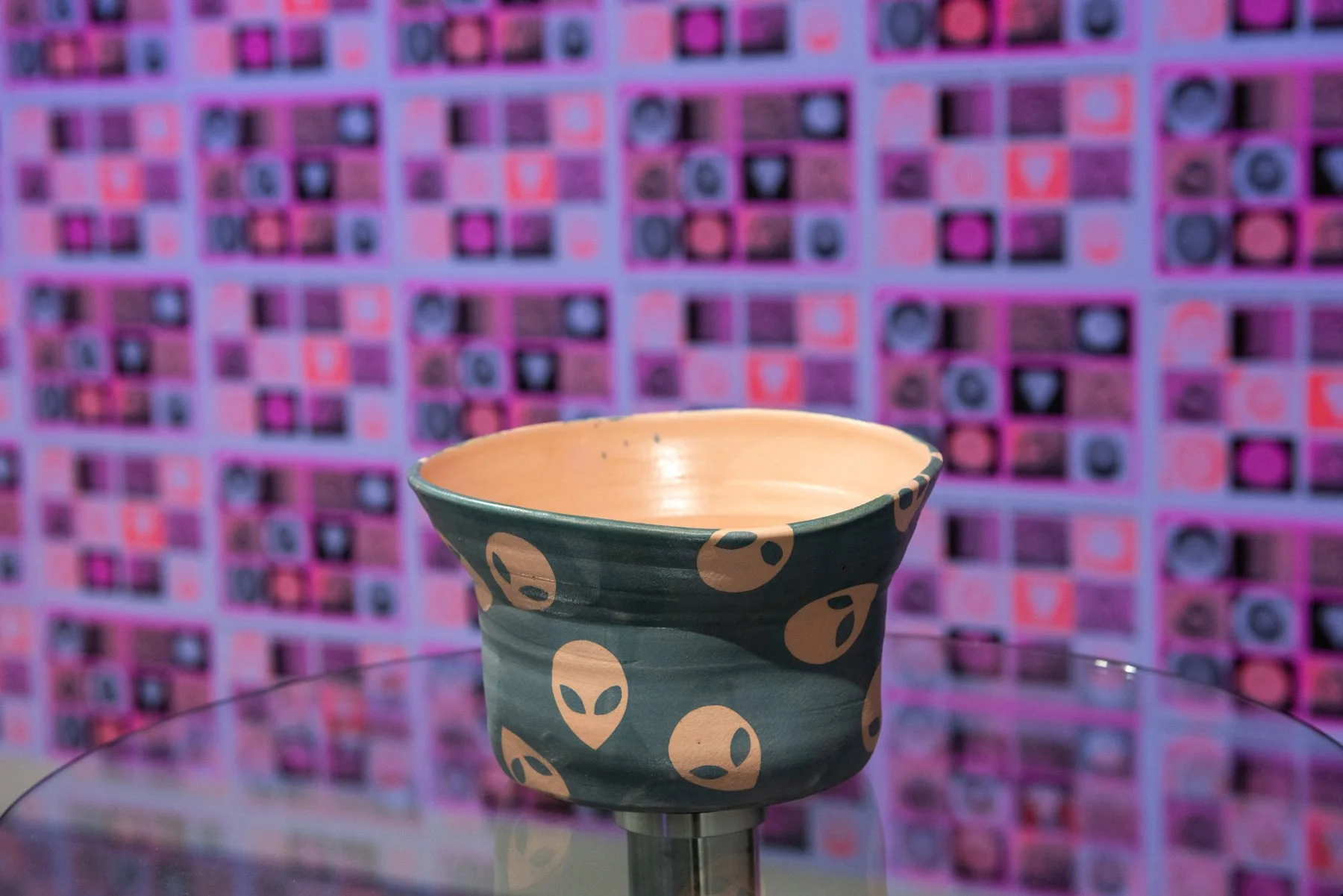   Bucket hat bowl (aliens) , single-fired terracotta,&nbsp; slips, matt glaze 
