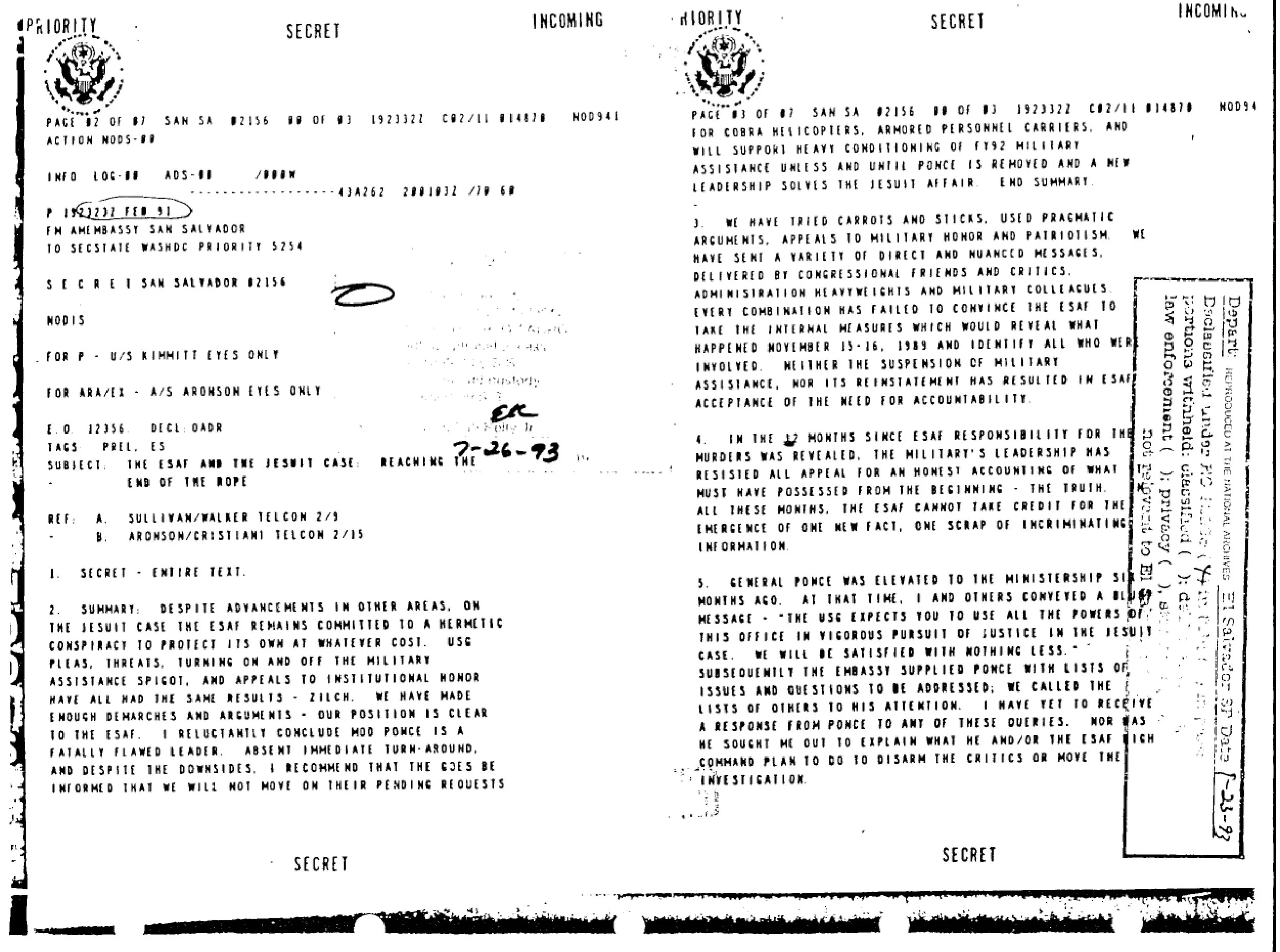  Example of Declassified US Government Document Read Aloud for the Audio Component of  Murmullos.  