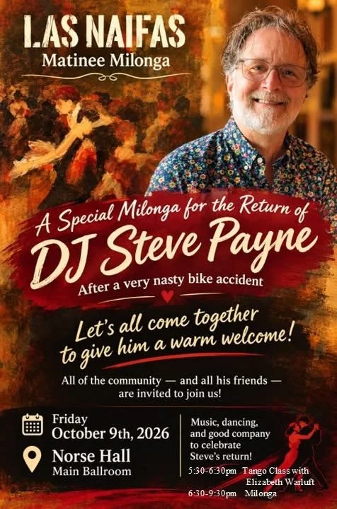 Flyer announcing dance with smiling man and painting of dancers