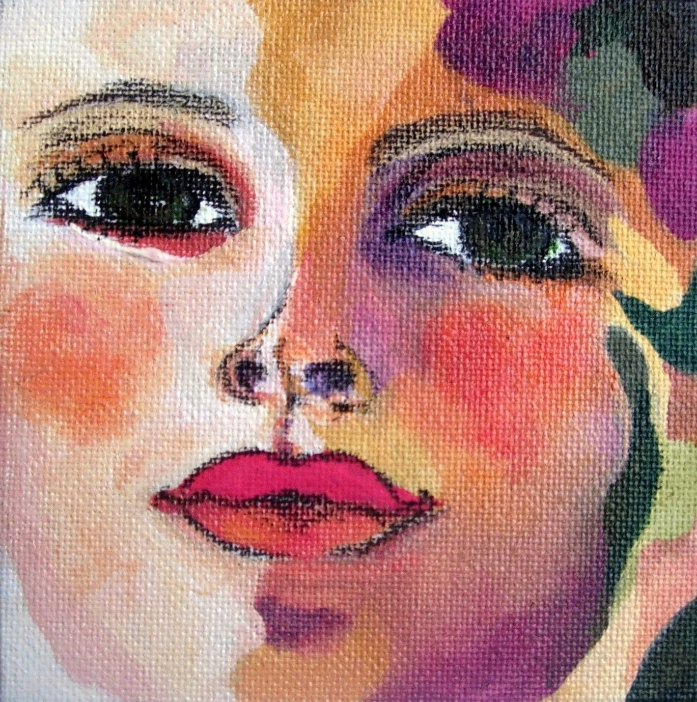 "Hombre o mujer? Man or woman?": Acrylic, pencil on canvas - 10 x 10 cm
