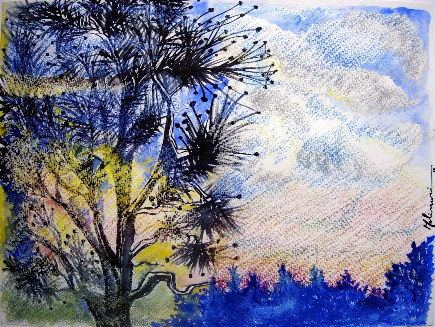 "Luces de verano": Chalk & ink on paper - 28.5 x 37.5 cm"