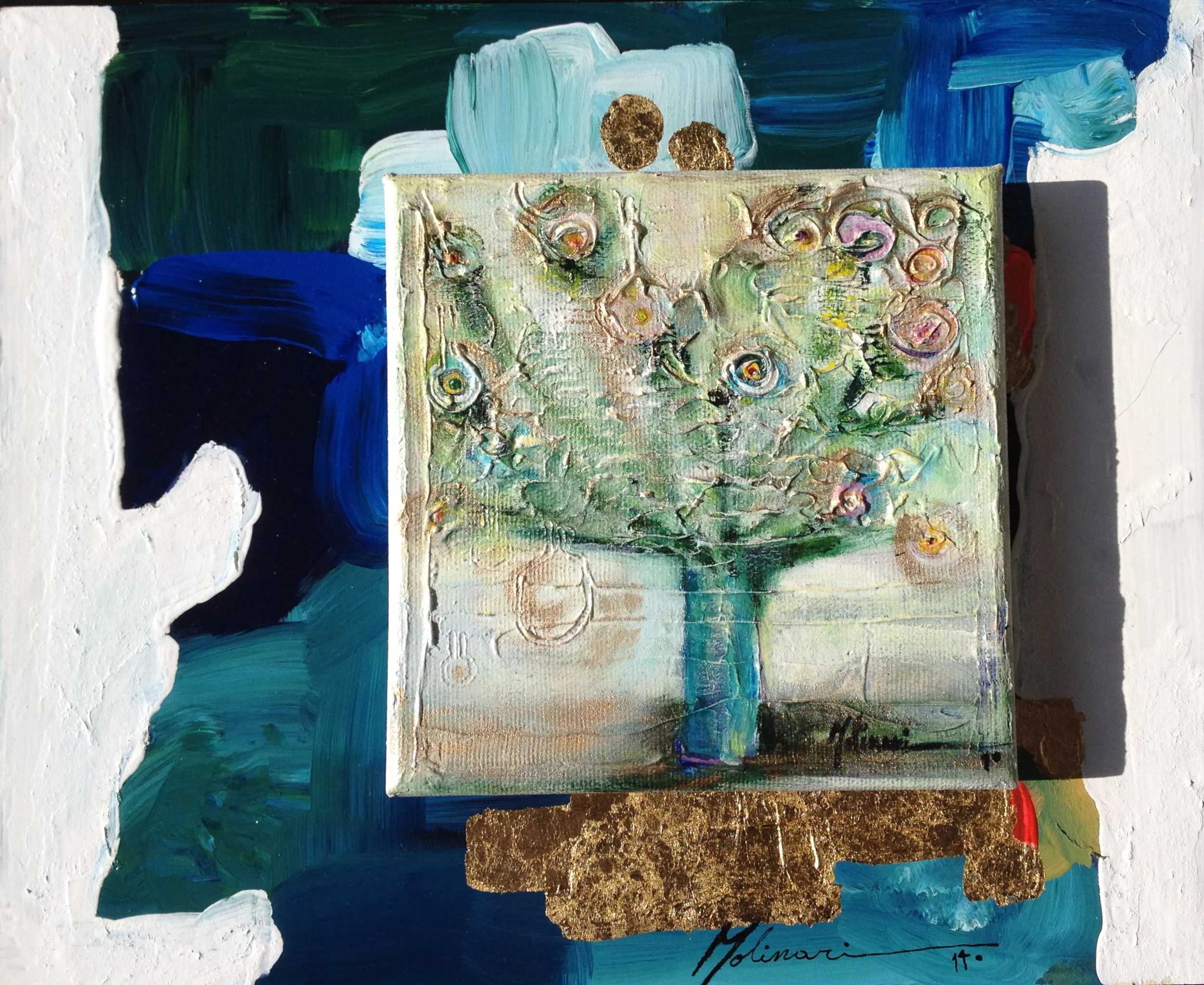 "Eye-tree": Acrylic, oil on canvas - 15 x 15 cm