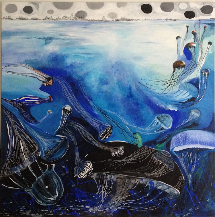 "Quallen": Acryl on canvas - 150 x 150 cm