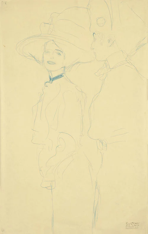 G.Klimt: Bekleidete Frauen, die linke nach vorn gedreht, die rechte im Profil Bildnisstudie im Zusammenhang mit «Freundinnen III» - 1907/1908 