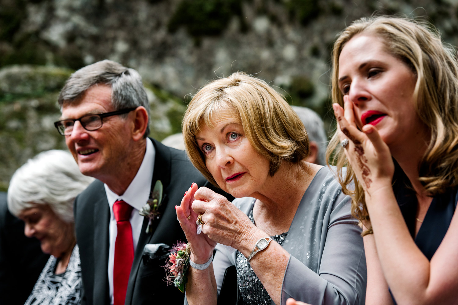 Emotional family look on during ceremony in Kangaroo Valley