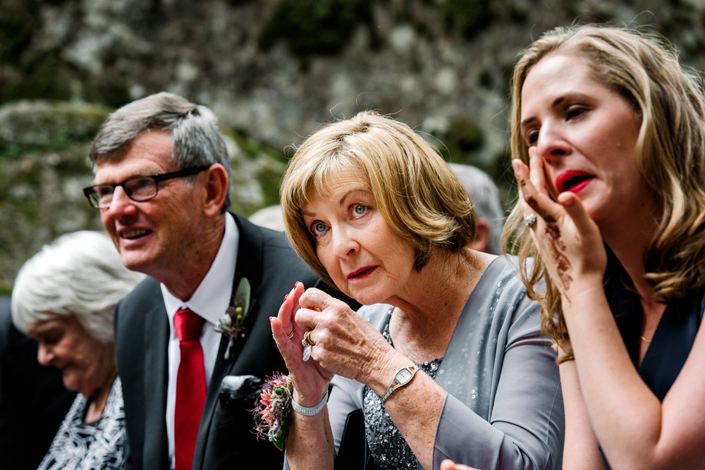 Emotional family look on during ceremony in Kangaroo Valley