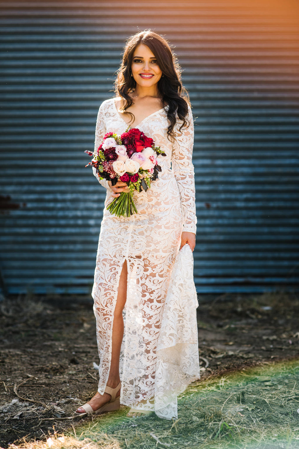 Vintage bridal gown at country wedding.jpg