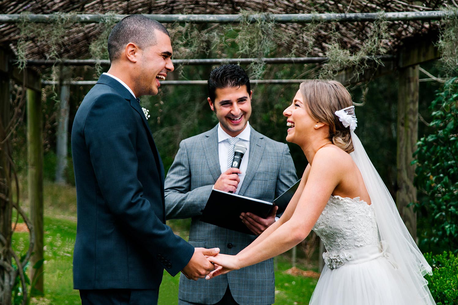 Greenfield Farm - happy bride and groom during wedding ceremony