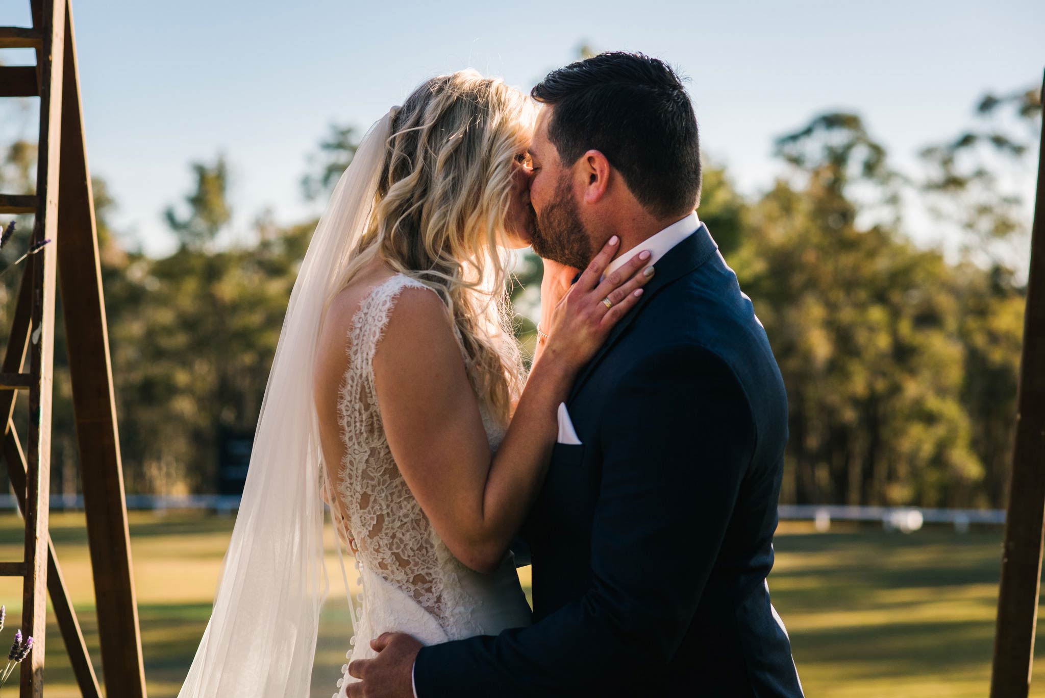 First kiss during Hunter Valley wedding ceremony