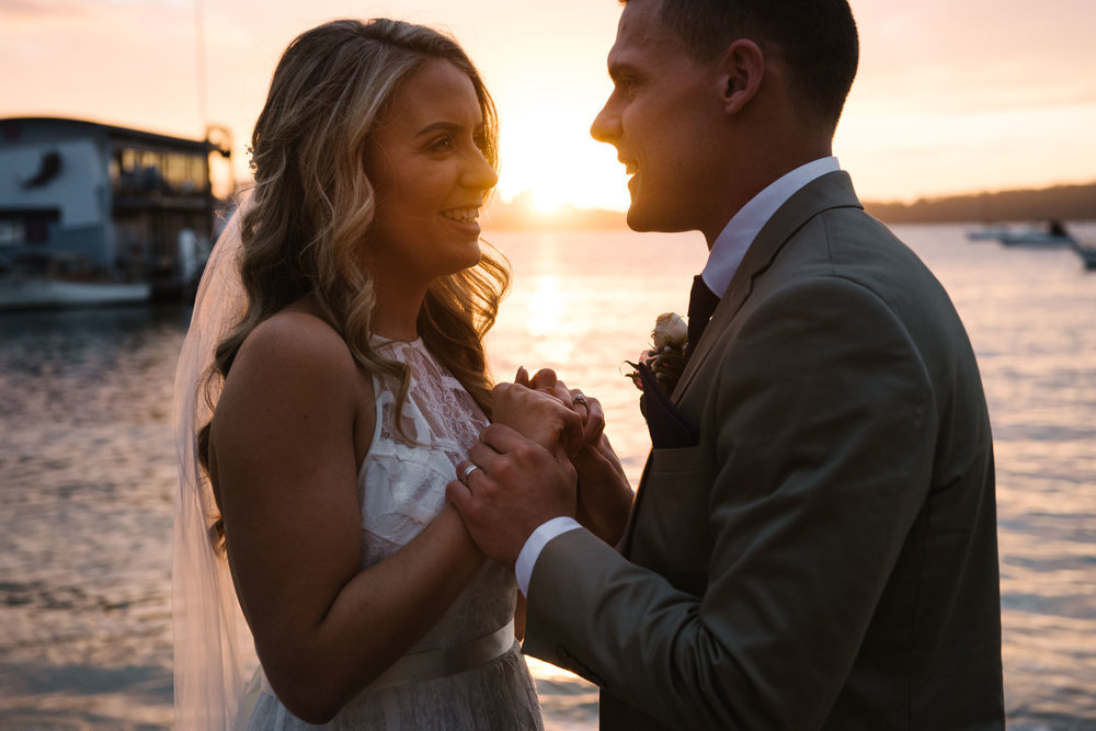 Sunset image of bride and groom 