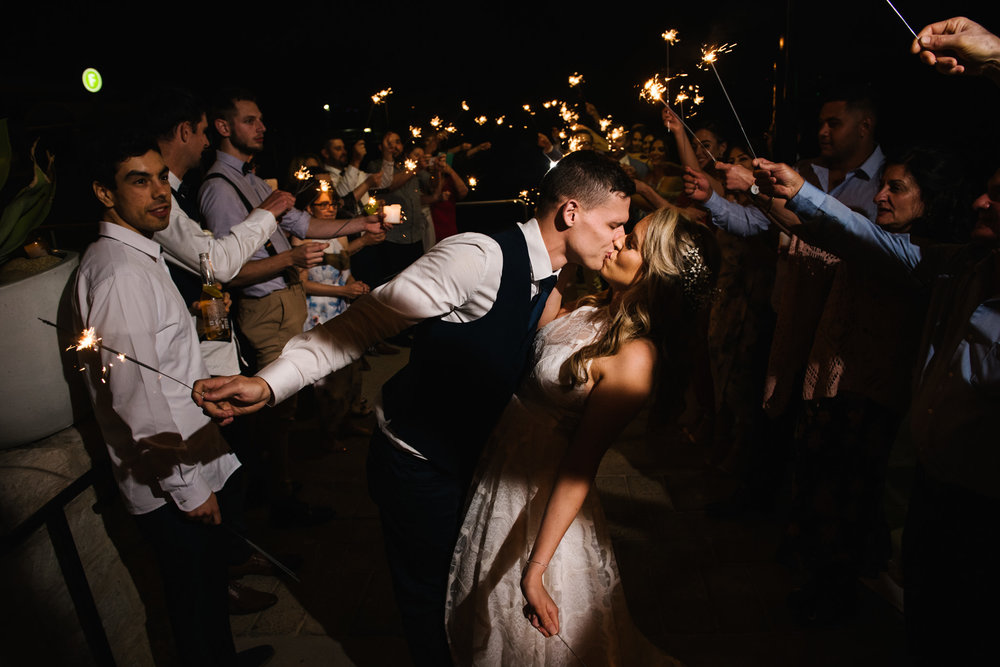 Sparkler exit from reception at Watsons Bay Boutique Hotel