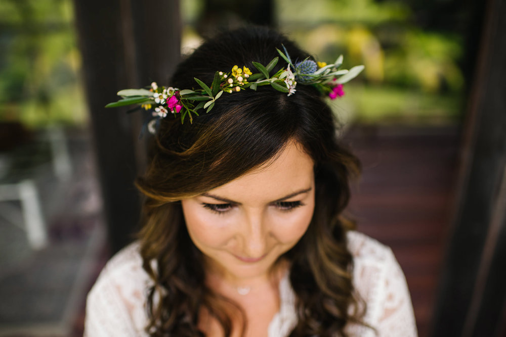 Floral wreath on bride's head
