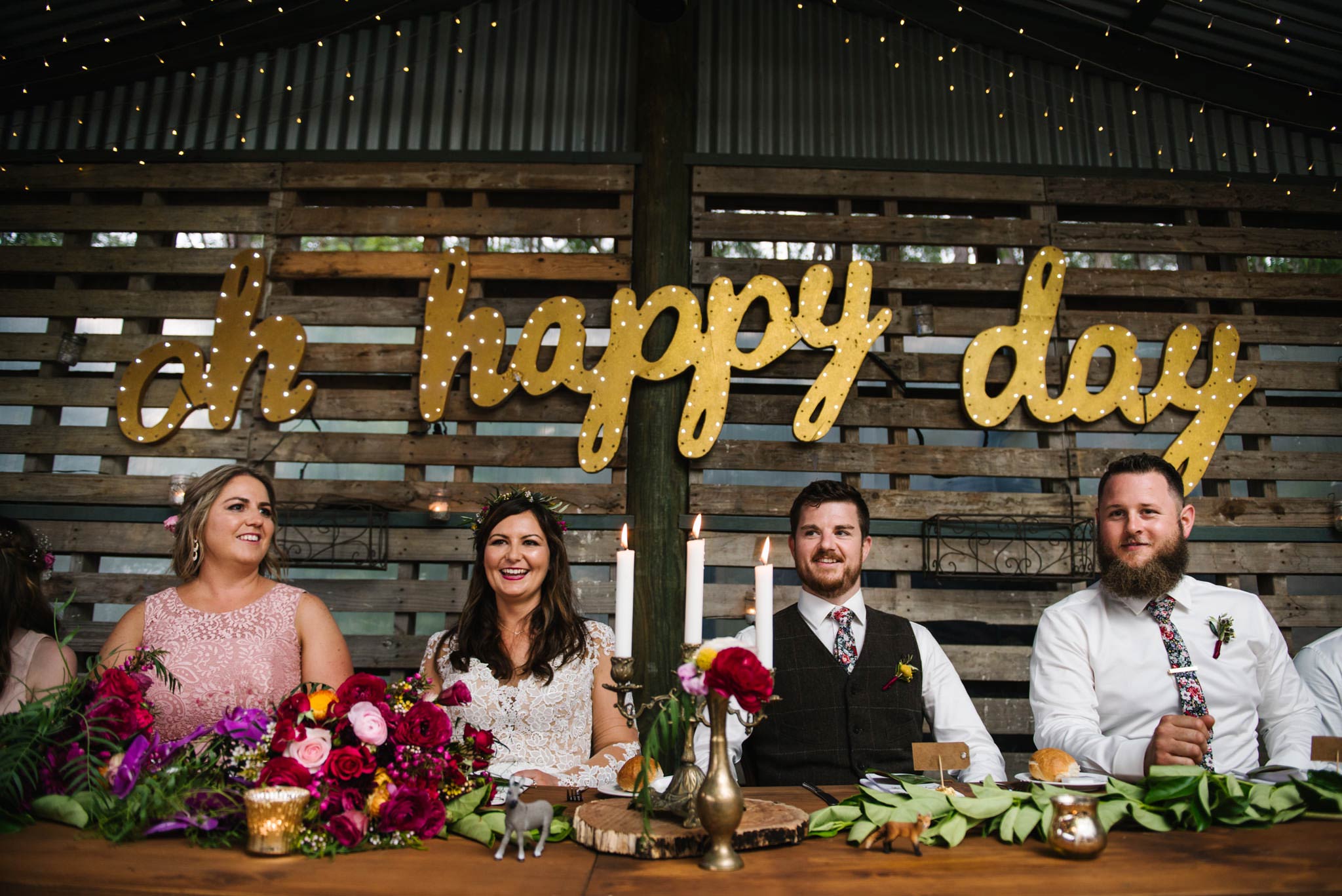 Oh Happy Day sign above bridal table