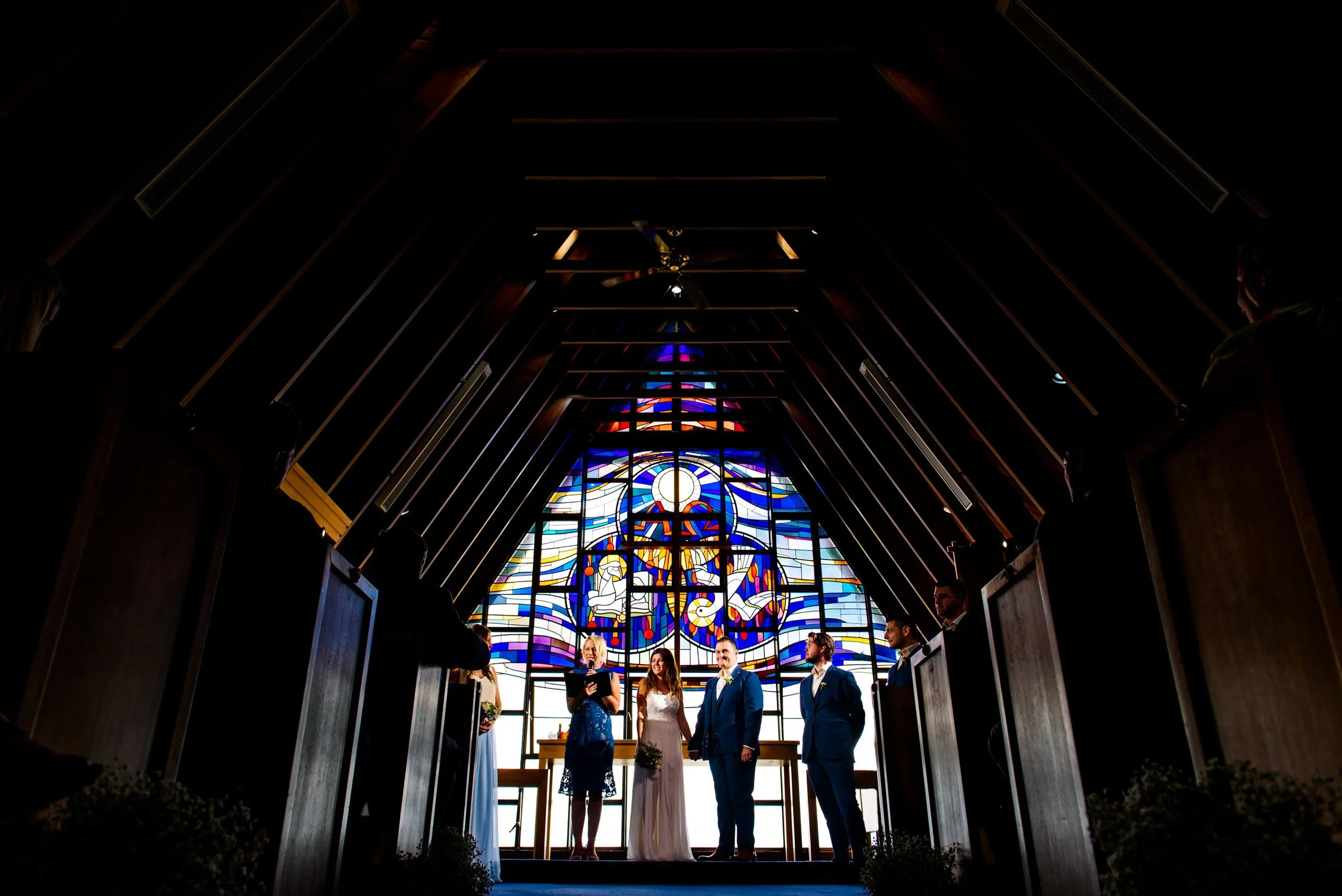 Beautiful stained glass windows at Nurses War Memorial Chapel ceremony