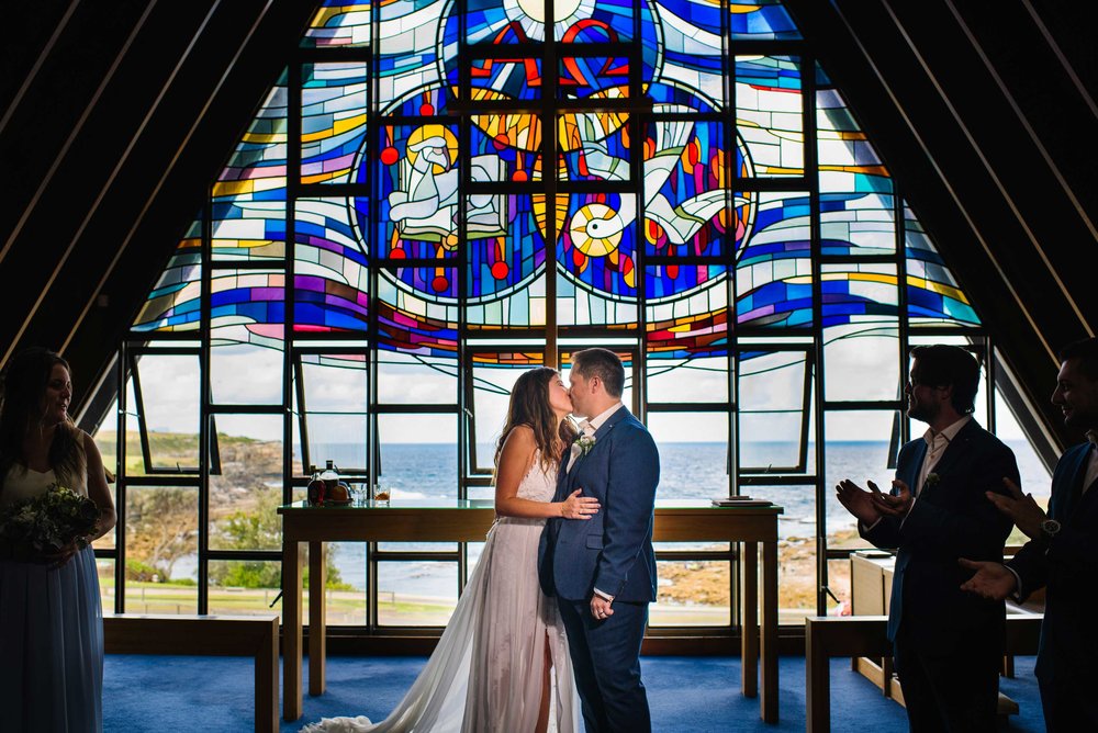 First kiss at Nurses War Memorial Chapel in Little Bay