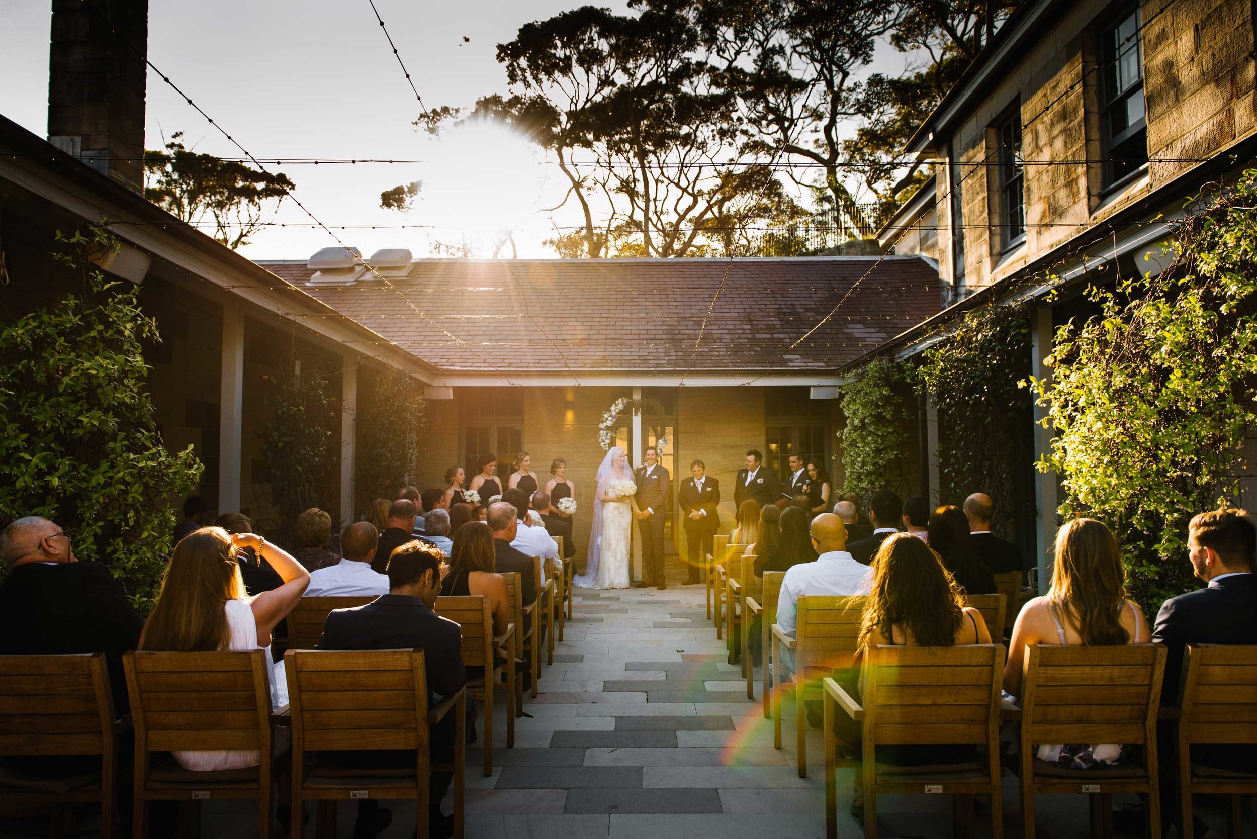 Wedding ceremony in courtyard at Gunners Barracks, Mosman 