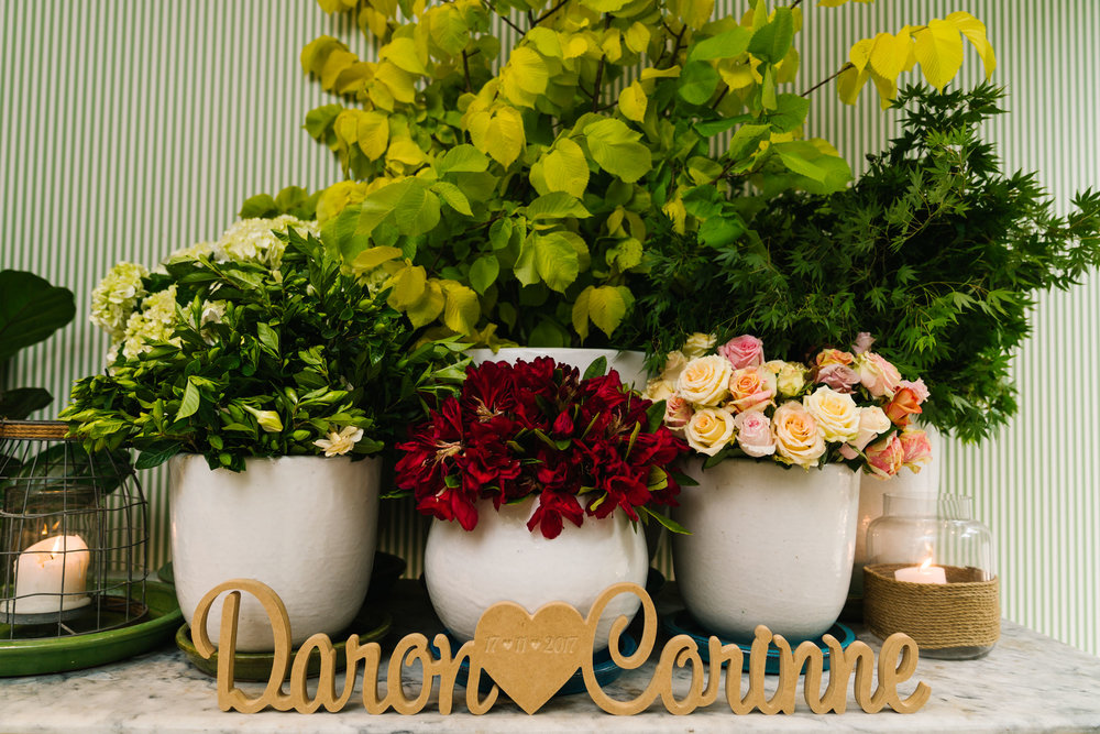 Flower arrangements at Boathouse Shelly Beach reception