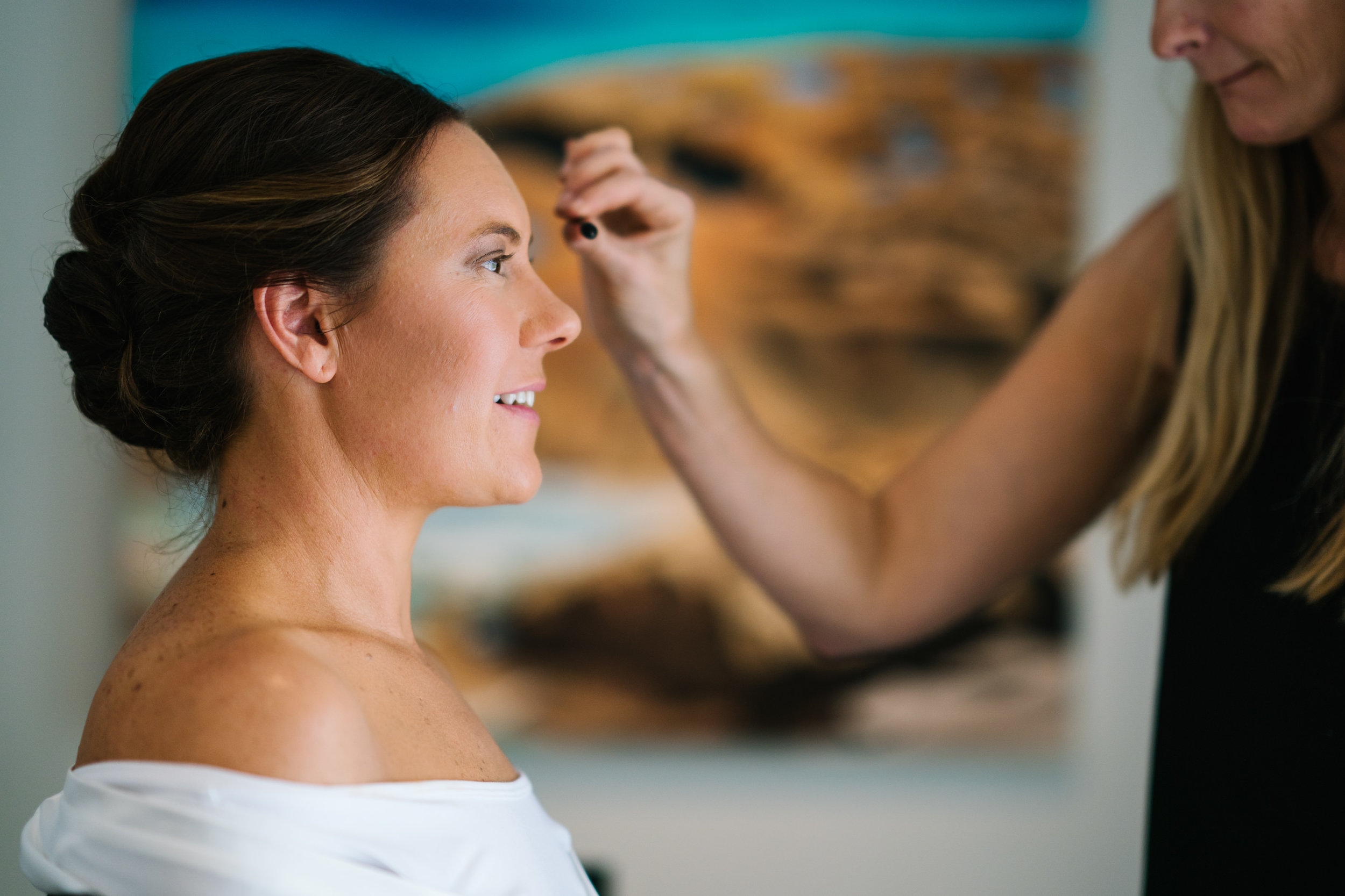 Bride having makeup done at Northern Beaches wedding