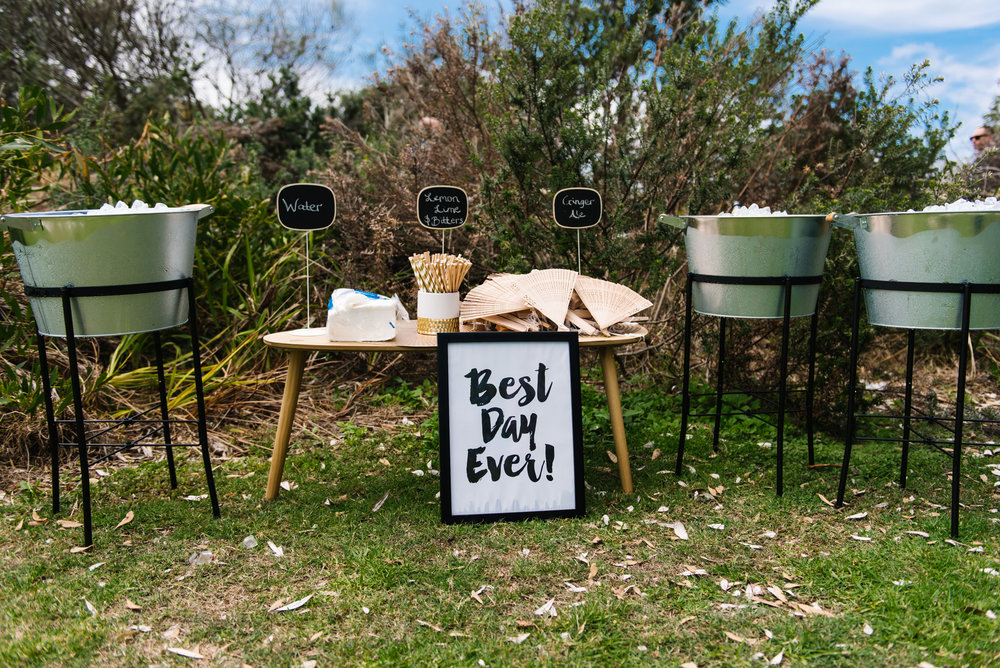 Drinks set up at headland wedding Shelly Beach