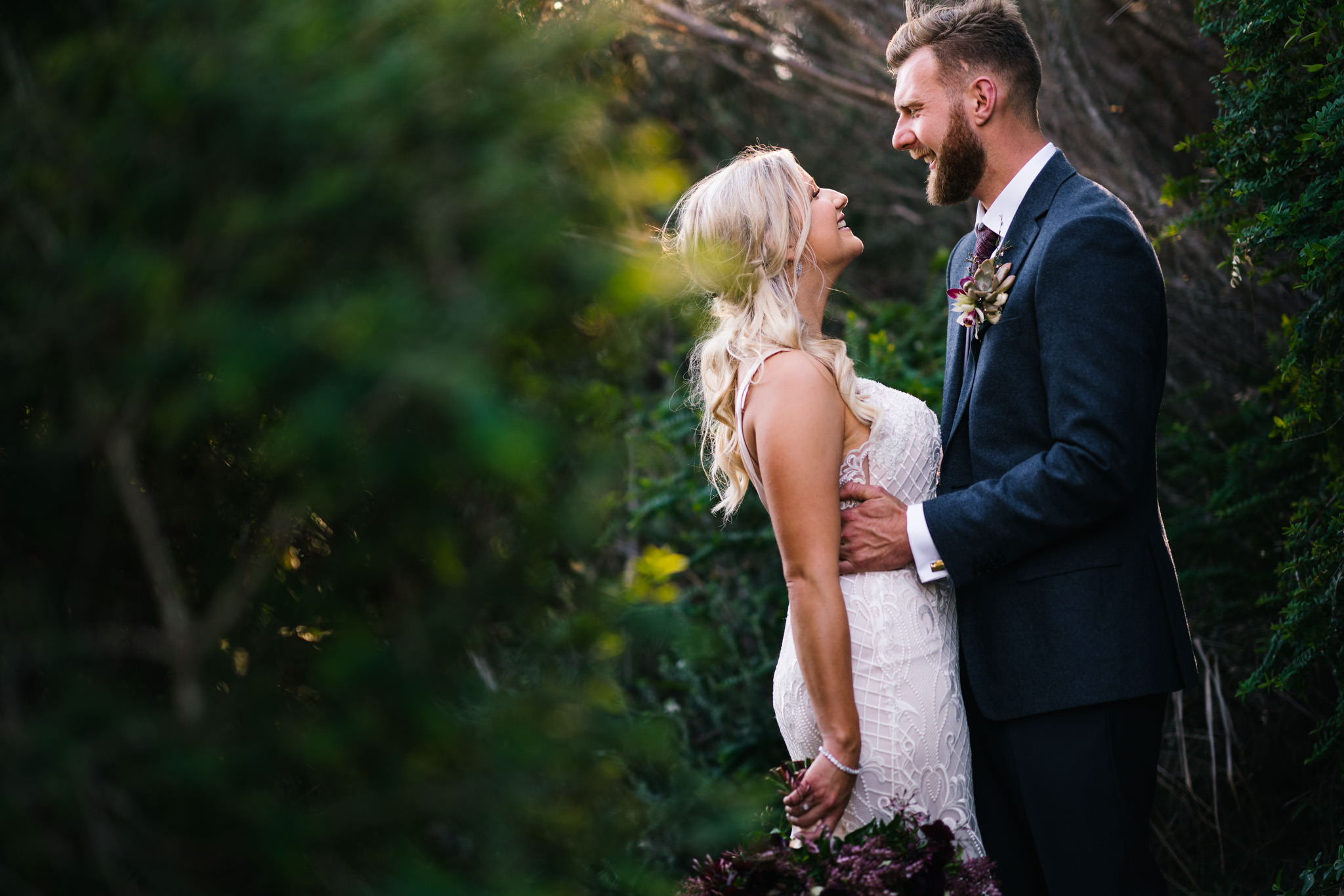 Newlyweds in bushland at Northern Beaches wedding