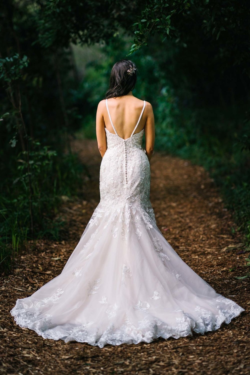 View of back of bride's dress