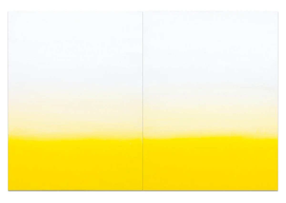 Jill Joy, Emanation Yellow (lateral), oil on canvas, 24x36", 2025