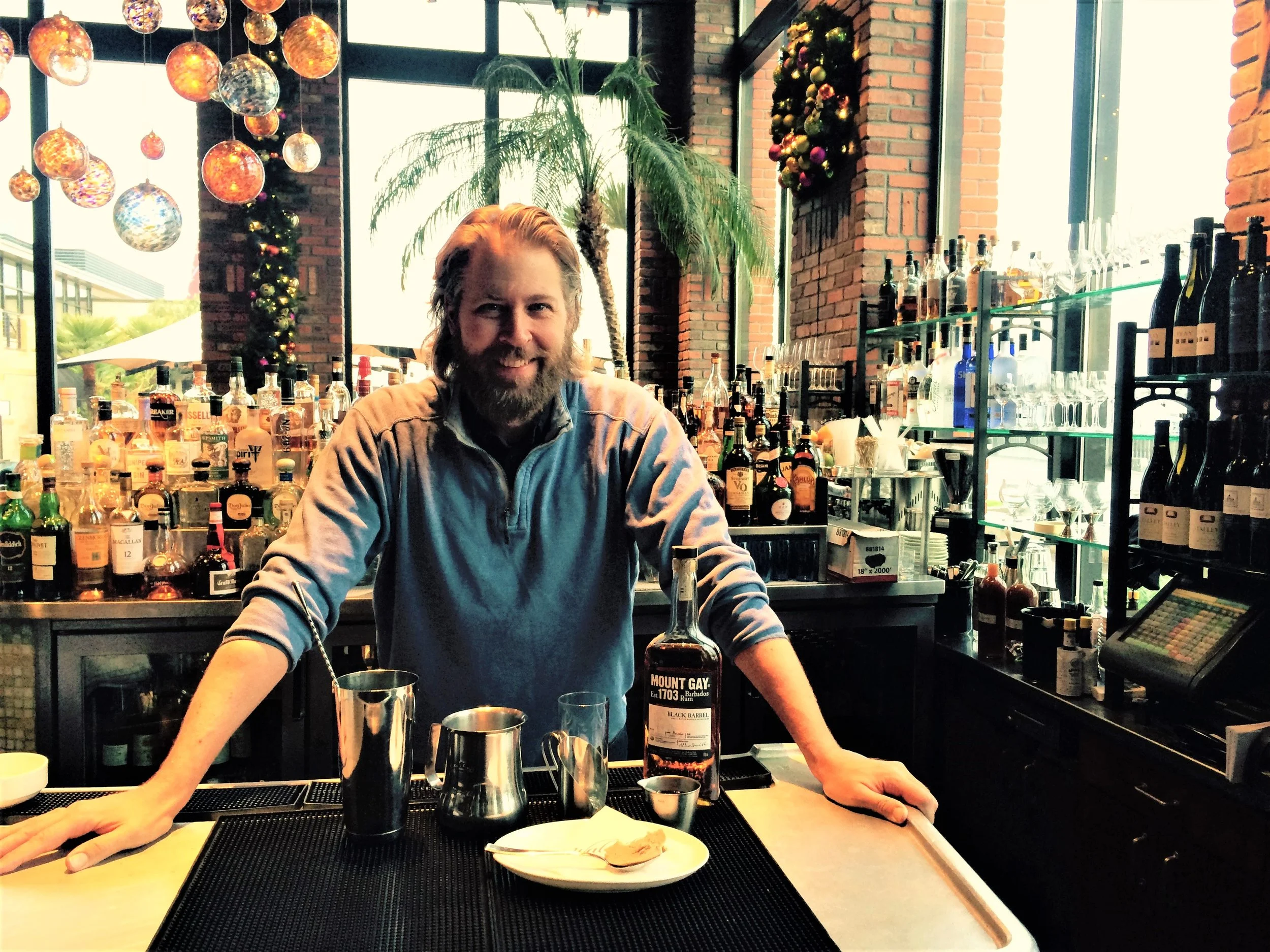 Joe Wrye with ingredients for his Hot Buttered Rum-note our Chef And Sommelier made Mount Gay Black Barrel Rum....
